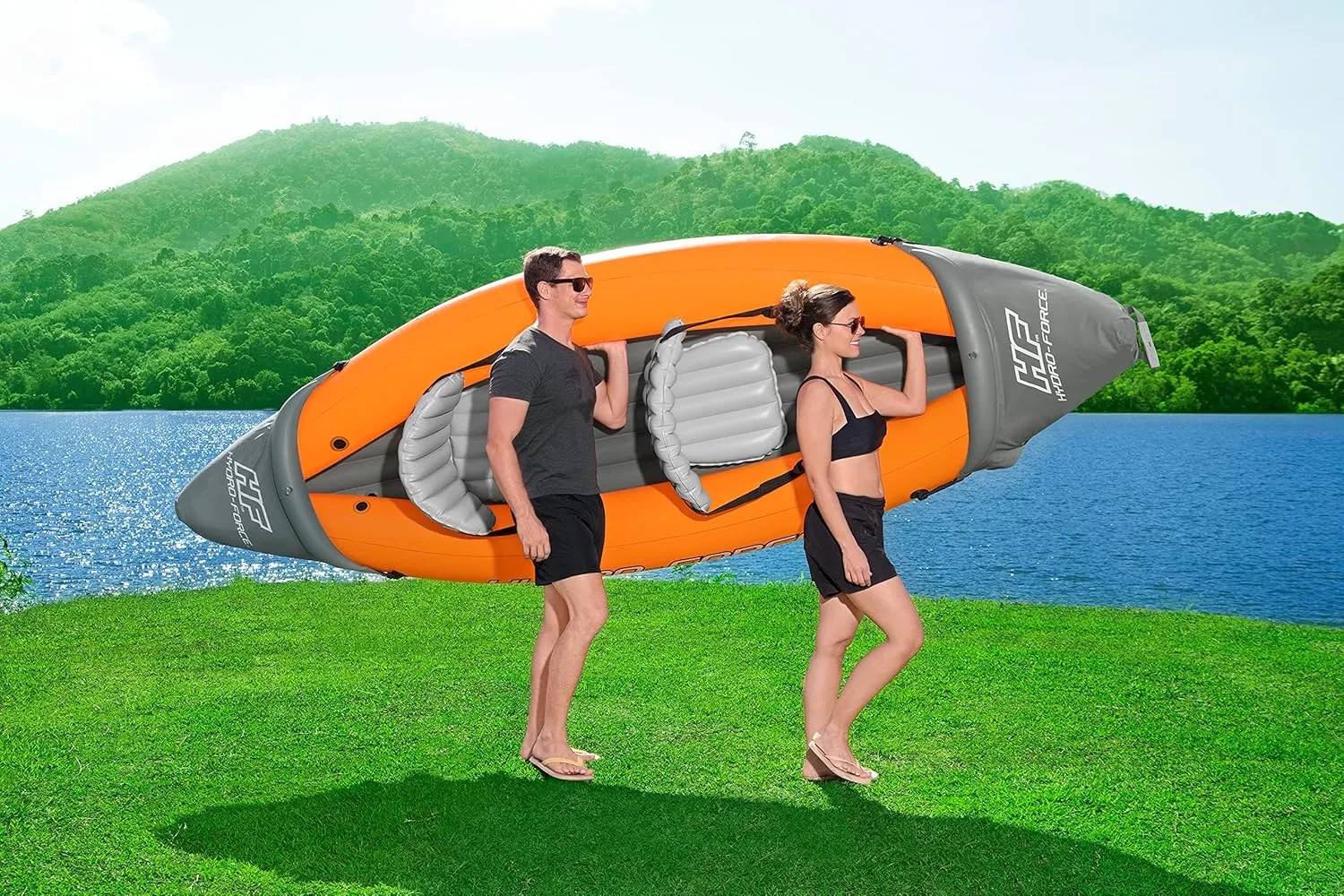 Bestway Hydro-Force Rapid Kayak | 2 Person Inflatable Kayak Set with Seats, Backrest, Paddles, Hand Pump and Carry Bag, Orange