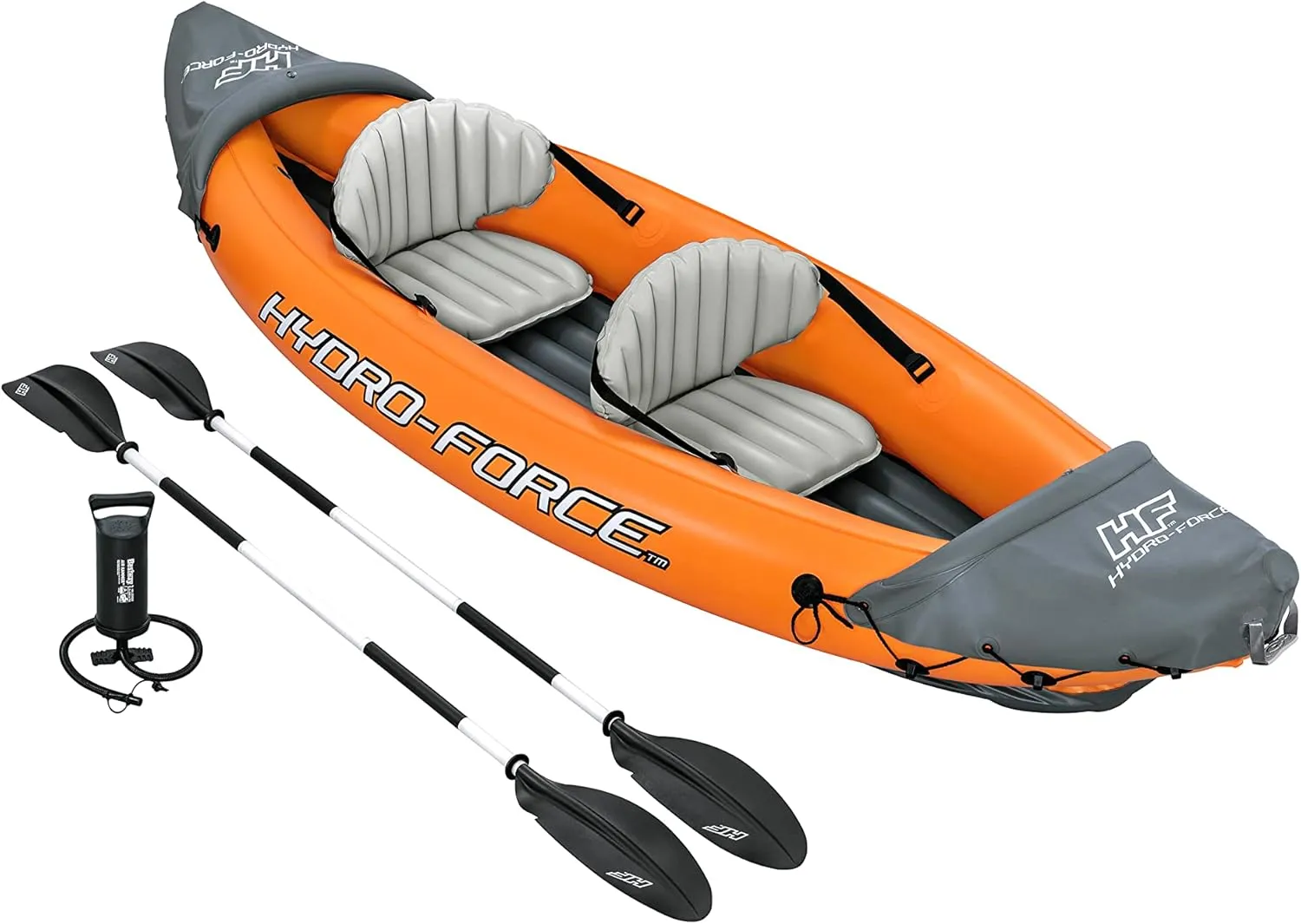Bestway Hydro-Force Rapid Kayak | 2 Person Inflatable Kayak Set with Seats, Backrest, Paddles, Hand Pump and Carry Bag, Orange