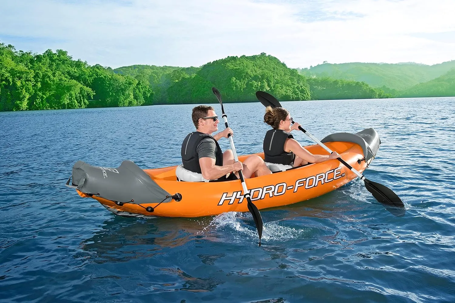 Bestway Hydro-Force Rapid Kayak | 2 Person Inflatable Kayak Set with Seats, Backrest, Paddles, Hand Pump and Carry Bag, Orange