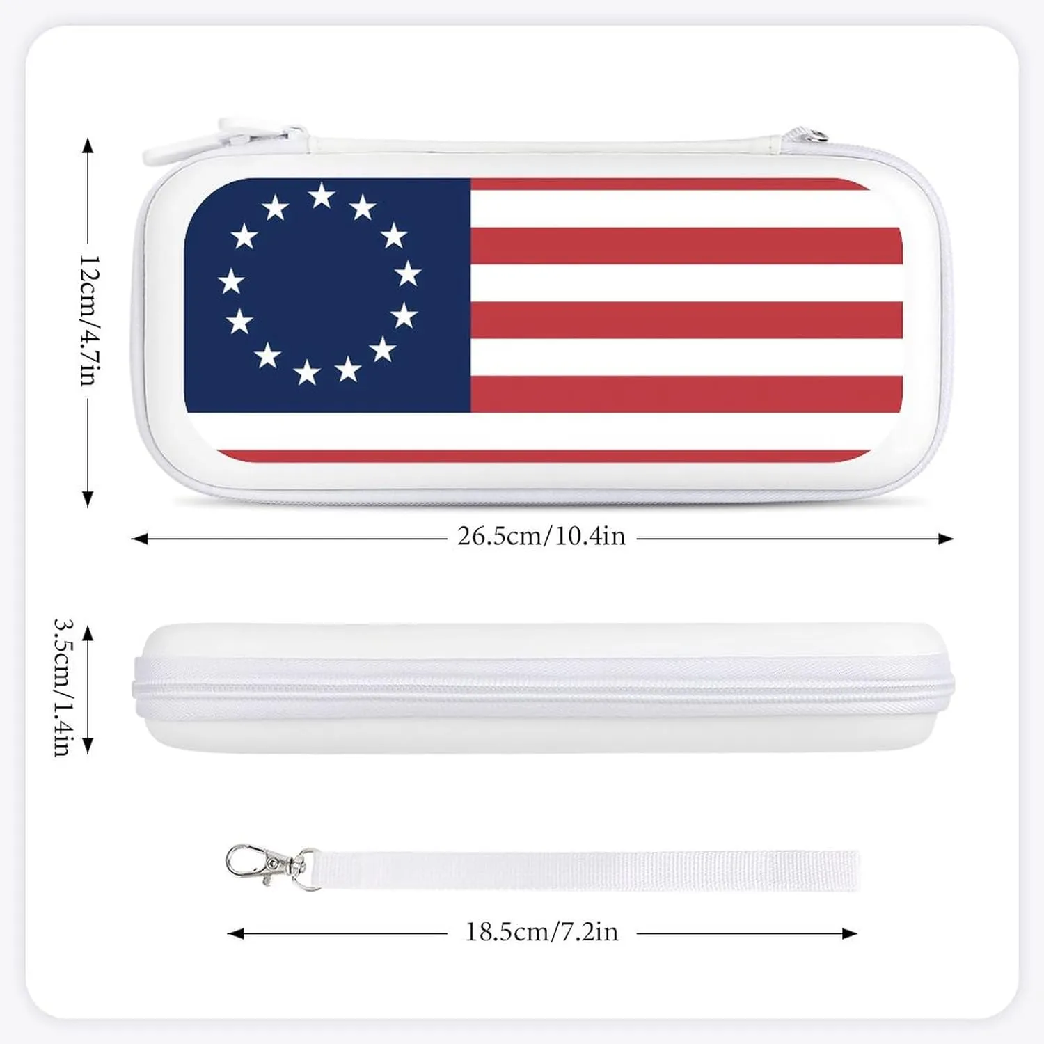 Betsy Ross Flag U.S.A Hard Shell Travel Case with Rope 15 Game Card Pockets Compatible with Switch Protective