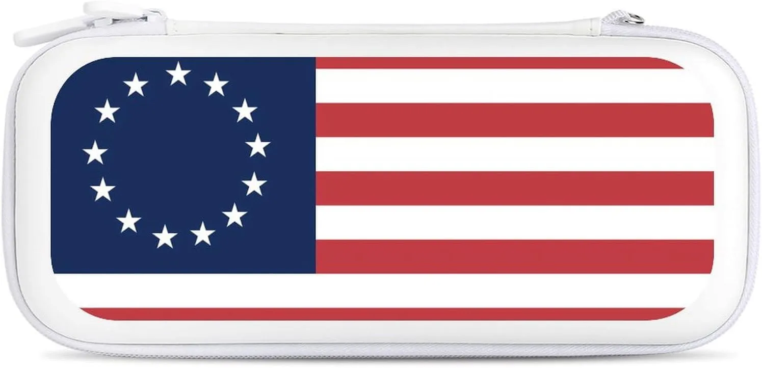 Betsy Ross Flag U.S.A Hard Shell Travel Case with Rope 15 Game Card Pockets Compatible with Switch Protective