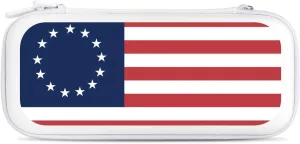 Betsy Ross Flag U.S.A Hard Shell Travel Case with Rope 15 Game Card Pockets Compatible with Switch Protective