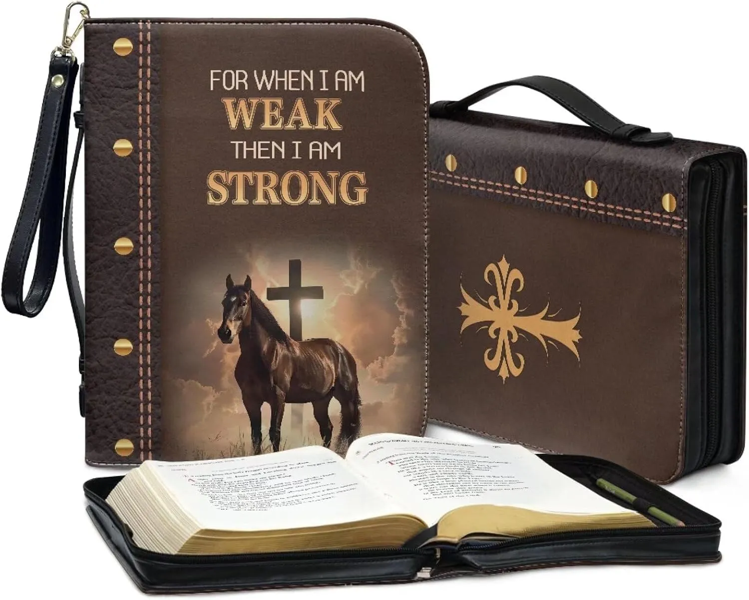 Bible Bag with Black Ribbon for Women Men Bible Cover Carry Case Waterproof Church Bag Portable Handle and Zipper
