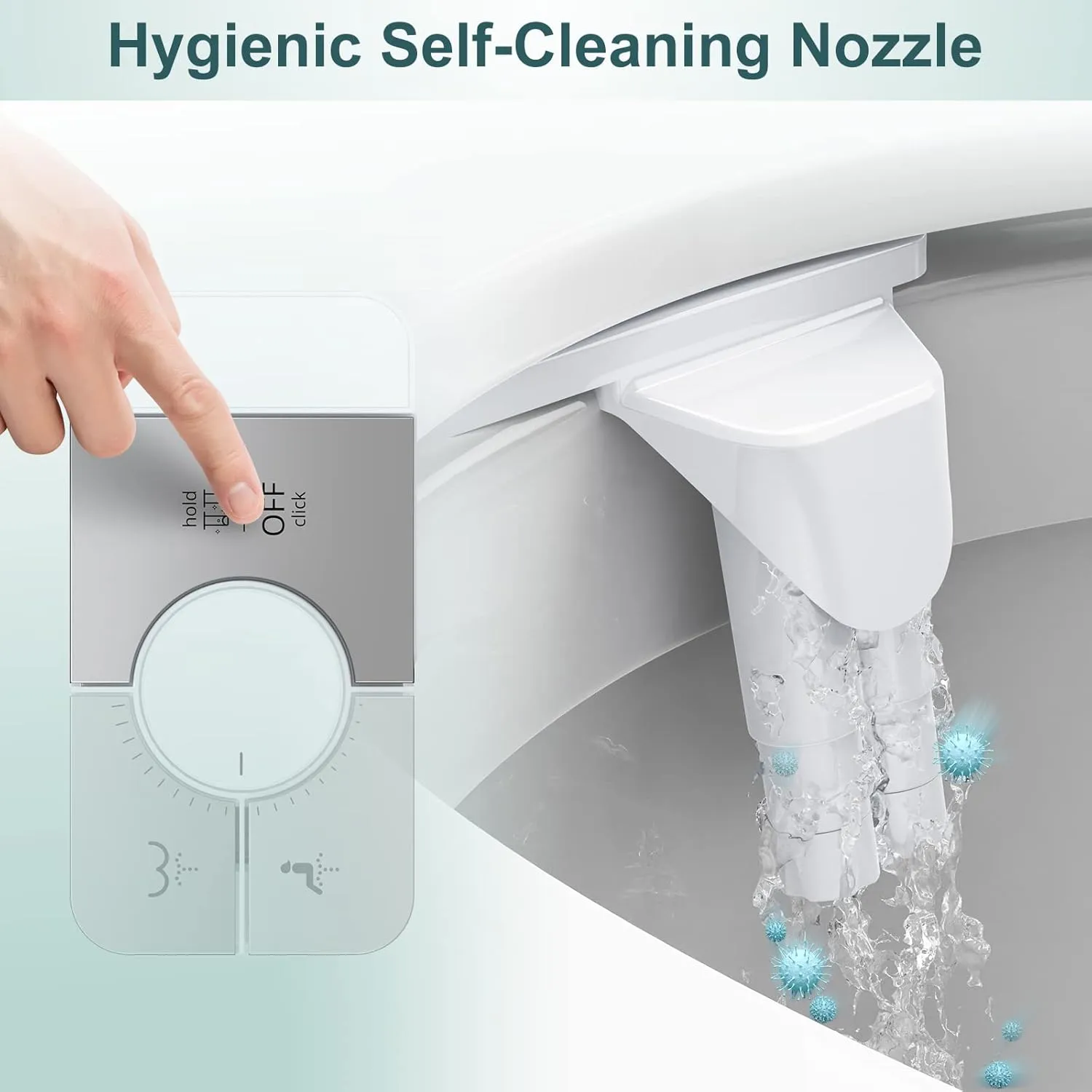 Bidet Attachment for Toilet, Ultra-Slim, Self Cleaning, Dual Nozzle, Feminine & Posterior Wash, Fresh Cold Water Sprayer, for Existing Toilets Seat, Baday Beday Badette Bedette, Silver