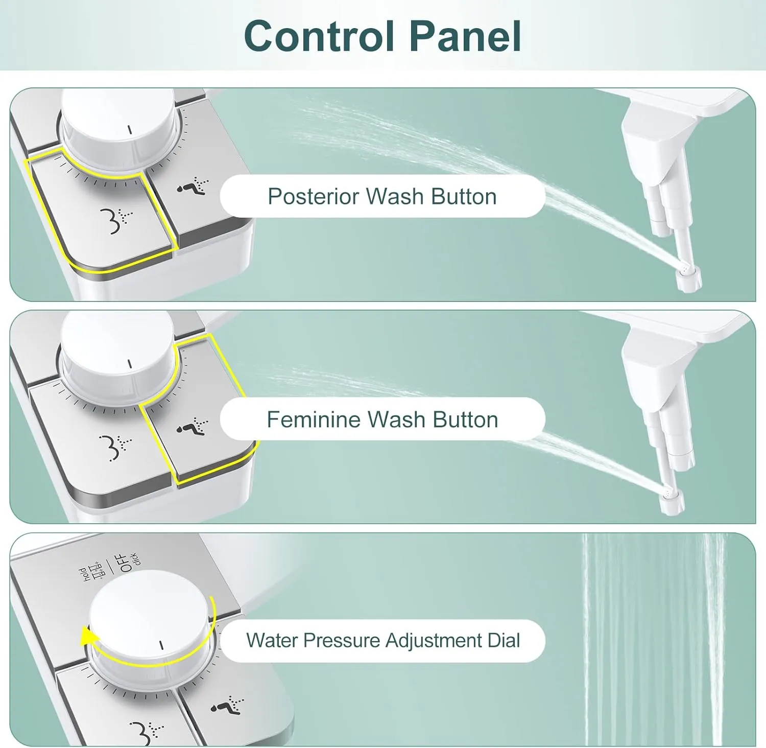 Bidet Attachment for Toilet, Ultra-Slim, Self Cleaning, Dual Nozzle, Feminine & Posterior Wash, Fresh Cold Water Sprayer, for Existing Toilets Seat, Baday Beday Badette Bedette, Silver