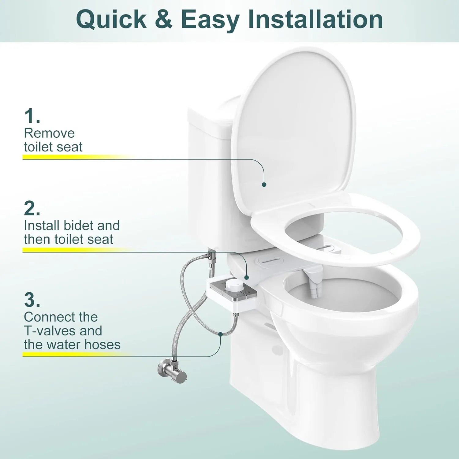 Bidet Attachment for Toilet, Ultra-Slim, Self Cleaning, Dual Nozzle, Feminine & Posterior Wash, Fresh Cold Water Sprayer, for Existing Toilets Seat, Baday Beday Badette Bedette, Silver