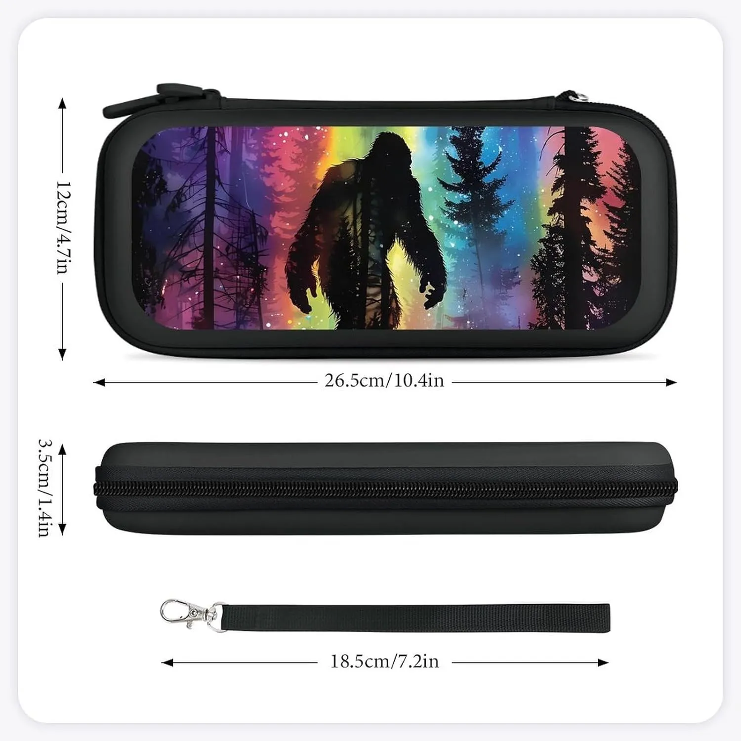 Bigfoot Colorful Psychedelic Forests Mist Hard Shell Travel Case with Rope 15 Game Card Pockets Compatible with Switch Protective