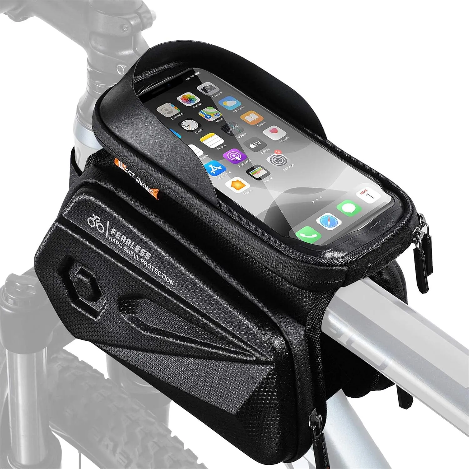 Bike Pack, Touch Screen Bike Bag Waterproof Front Frame Top Tube Bicycle Pouch Hard Shell Double Pannier Pack Large Capacity Cycling Front Storage Bag for Road Bike MTB Mountain Bike