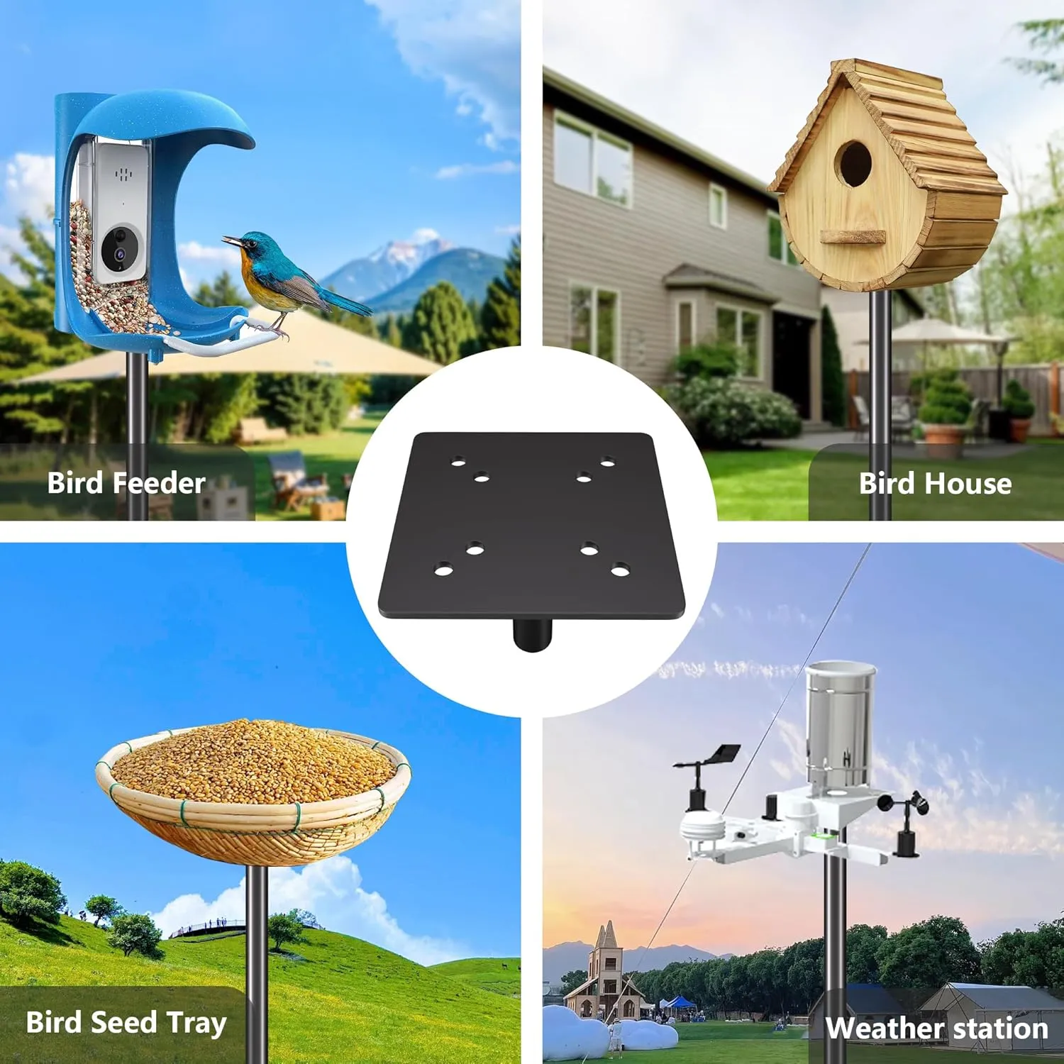 Bird Feeder Pole Kit, 79 Inch Birds House Pole for Outdoors Heavy Duty,5 Base Prongs Adjustable Bird Feeder Stand for House