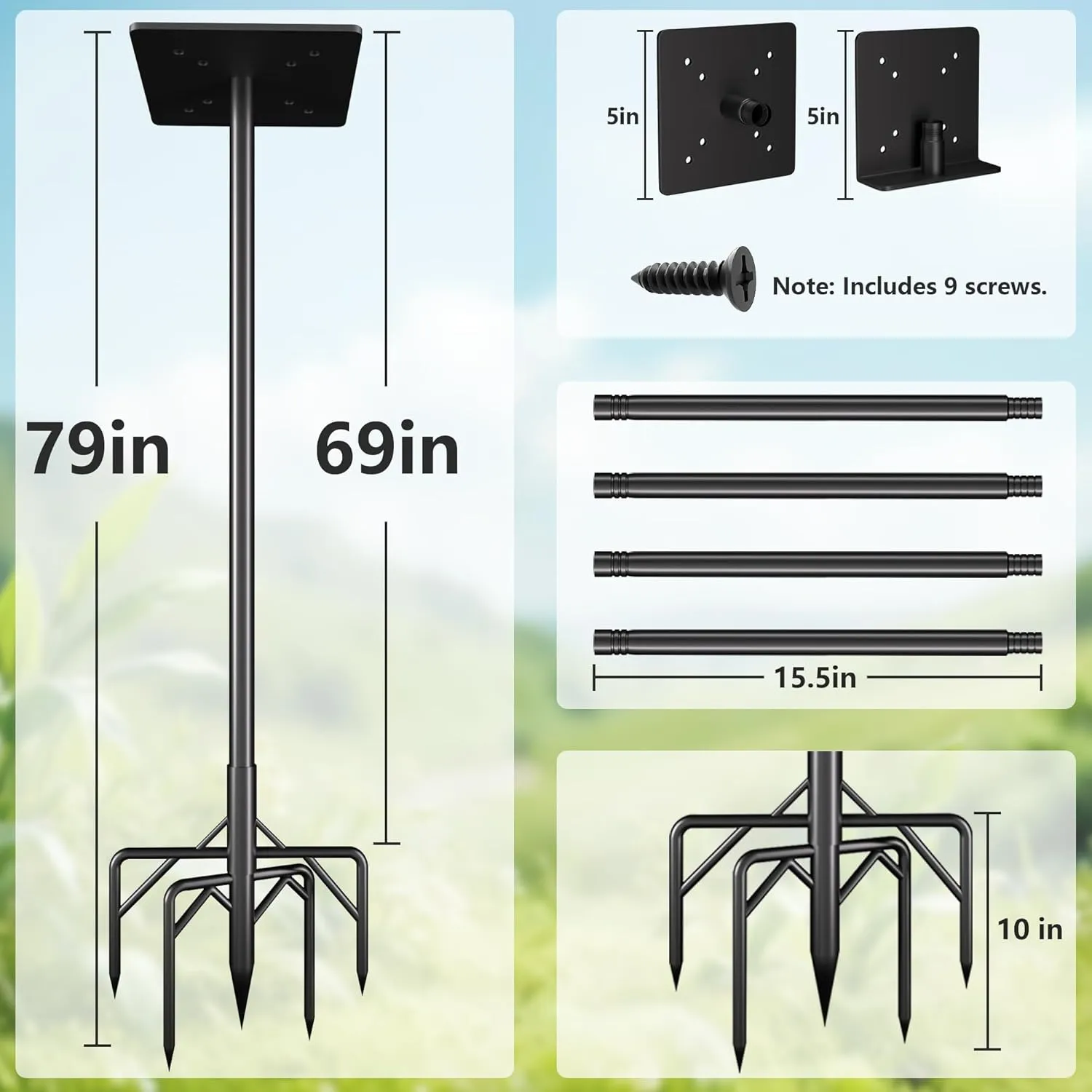Bird Feeder Pole Kit, 79 Inch Birds House Pole for Outdoors Heavy Duty,5 Base Prongs Adjustable Bird Feeder Stand for House