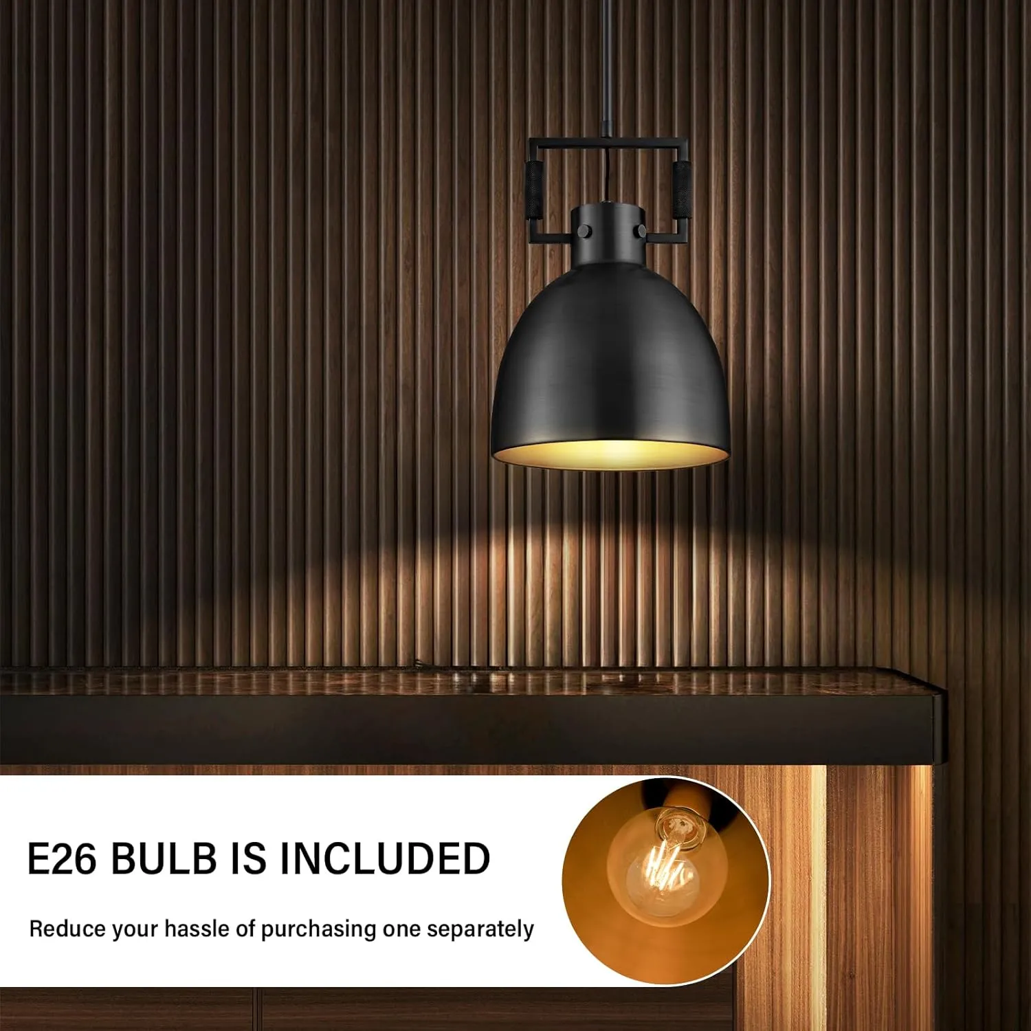 Black Pendant Lights Kitchen Island, 10" Industrial Pendant Light Fixtures Vintage Brass Farmhouse Pendant Lights Dome Shade for Kitchen Dining Room Hallway Restaurant