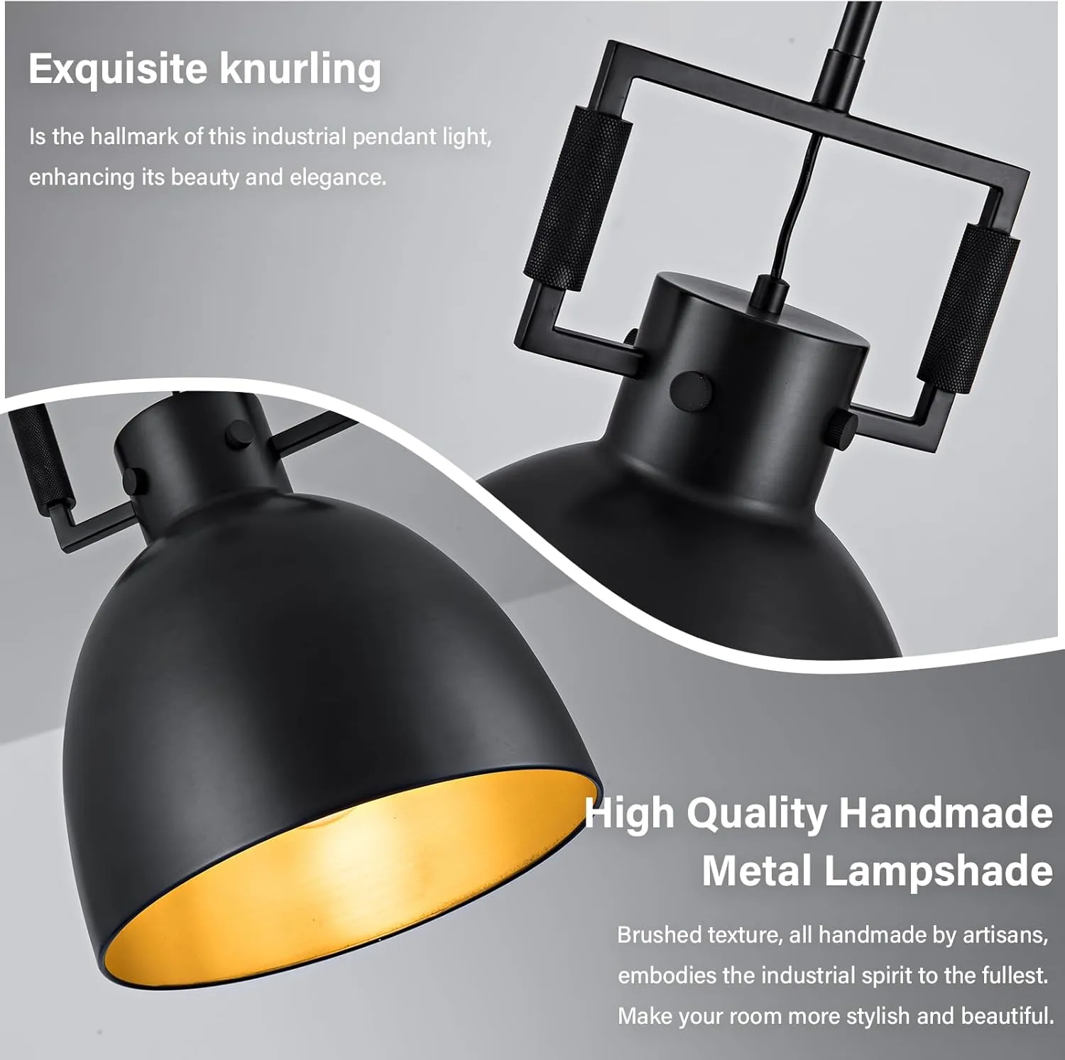 Black Pendant Lights Kitchen Island, 10" Industrial Pendant Light Fixtures Vintage Brass Farmhouse Pendant Lights Dome Shade for Kitchen Dining Room Hallway Restaurant