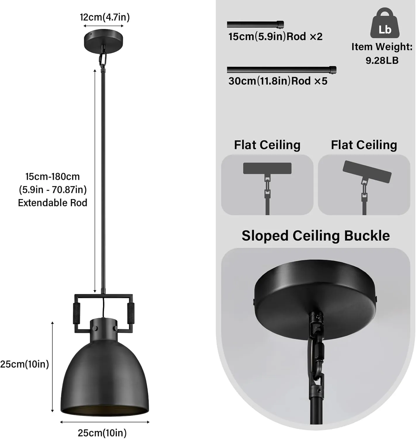 Black Pendant Lights Kitchen Island, 10" Industrial Pendant Light Fixtures Vintage Brass Farmhouse Pendant Lights Dome Shade for Kitchen Dining Room Hallway Restaurant