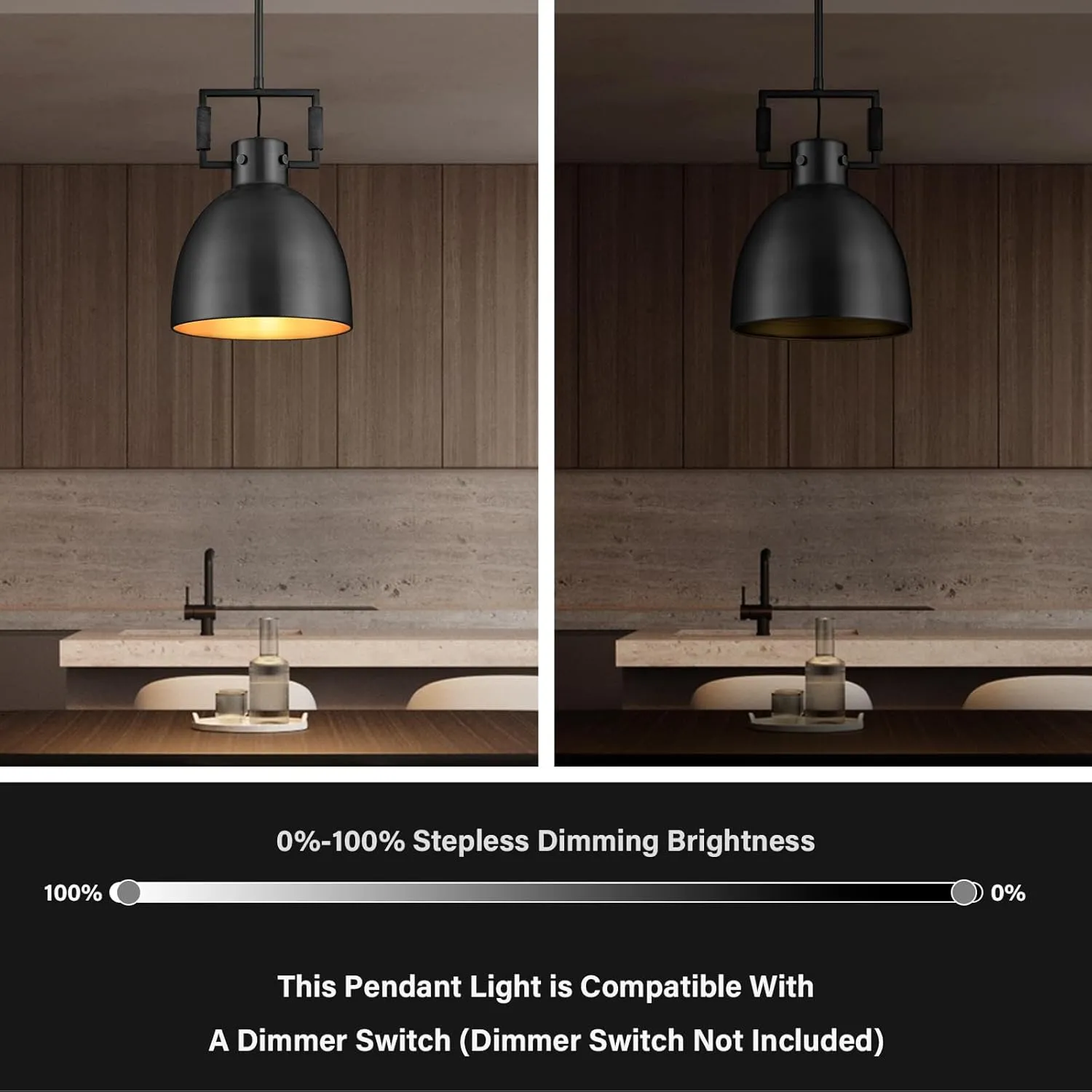 Black Pendant Lights Kitchen Island, 10" Industrial Pendant Light Fixtures Vintage Brass Farmhouse Pendant Lights Dome Shade for Kitchen Dining Room Hallway Restaurant