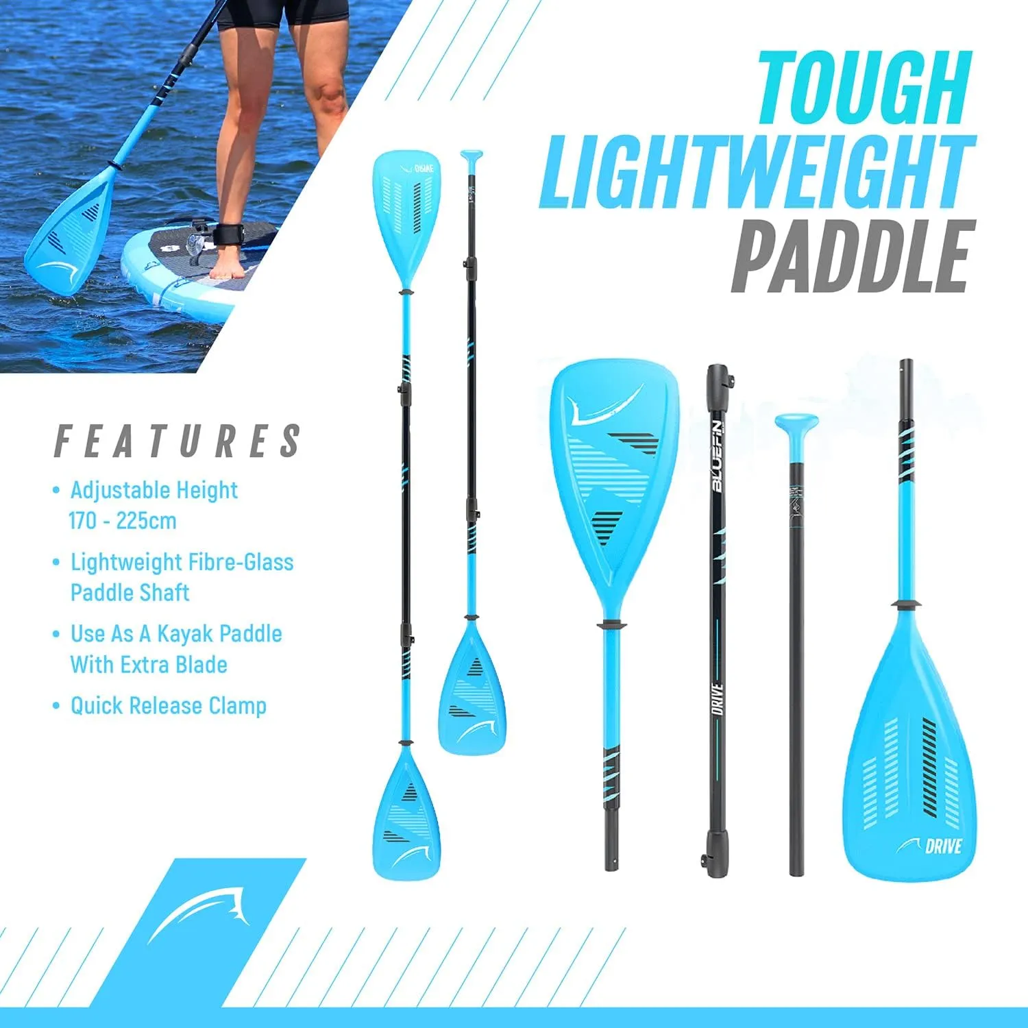 Bluefin® Cruise SUP Boards Premium Stand Up Inflatable Paddle Board Stable Design Non-Slip Design with Fibreglass Paddle & Accessories 5 Year Warranty Multiple Sizes for Adults