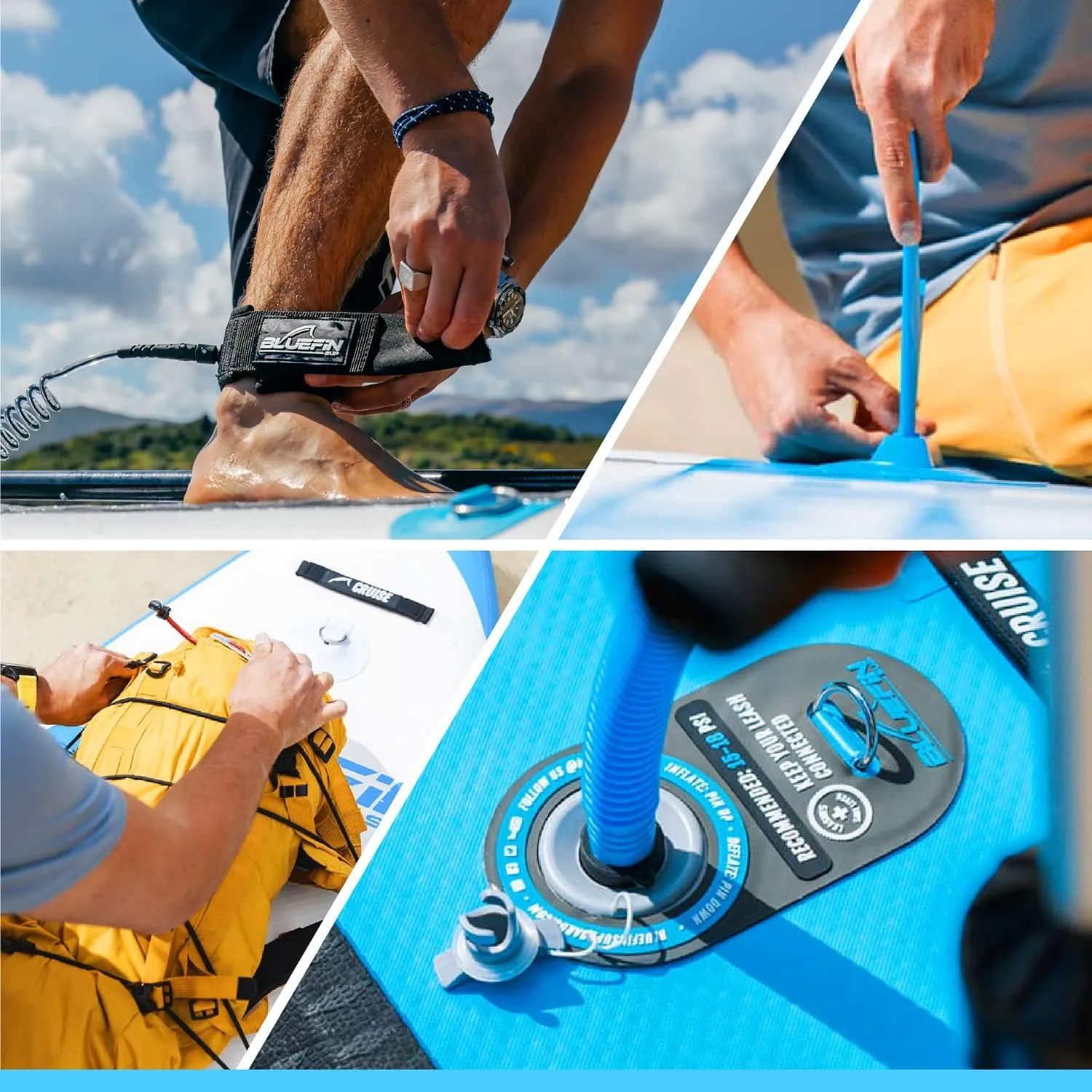 Bluefin® Cruise SUP Boards Premium Stand Up Inflatable Paddle Board Stable Design Non-Slip Design with Fibreglass Paddle & Accessories 5 Year Warranty Multiple Sizes for Adults