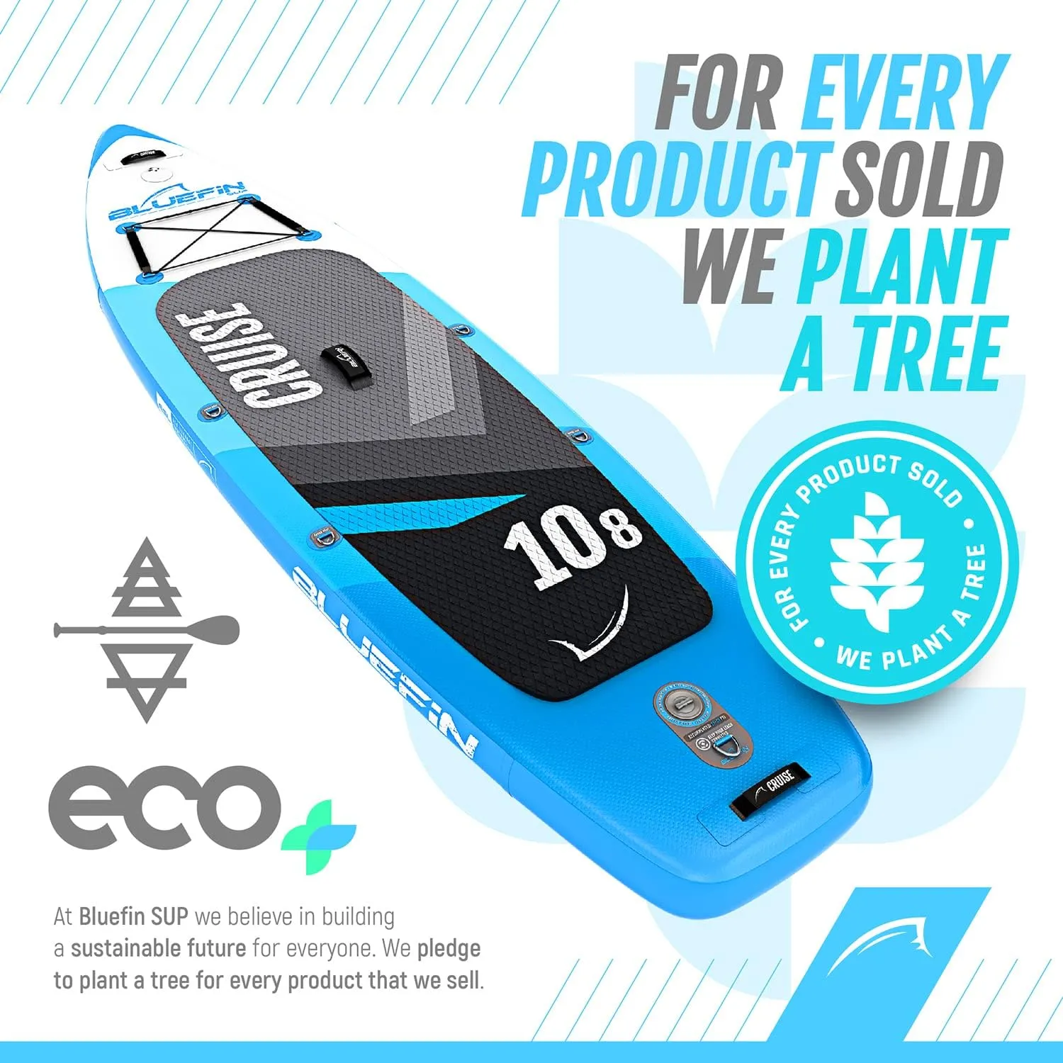 Bluefin® Cruise SUP Boards Premium Stand Up Inflatable Paddle Board Stable Design Non-Slip Design with Fibreglass Paddle & Accessories 5 Year Warranty Multiple Sizes for Adults