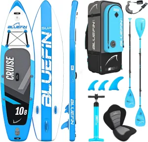 Bluefin® Cruise SUP Boards Premium Stand Up Inflatable Paddle Board Stable Design Non-Slip Design with Fibreglass Paddle & Accessories 5 Year Warranty Multiple Sizes for Adults