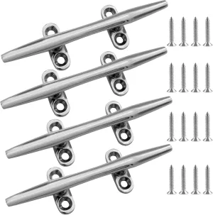 Boat Cleats 6 inch - 316 Stainless Steel Dock Cleats Open Base Boat Dock Cleats with Screws, Rope Cleats, Ideal for Boat Docks,Piers for Tying Up Boats, Kayaks, Marine Decor 4 Pack