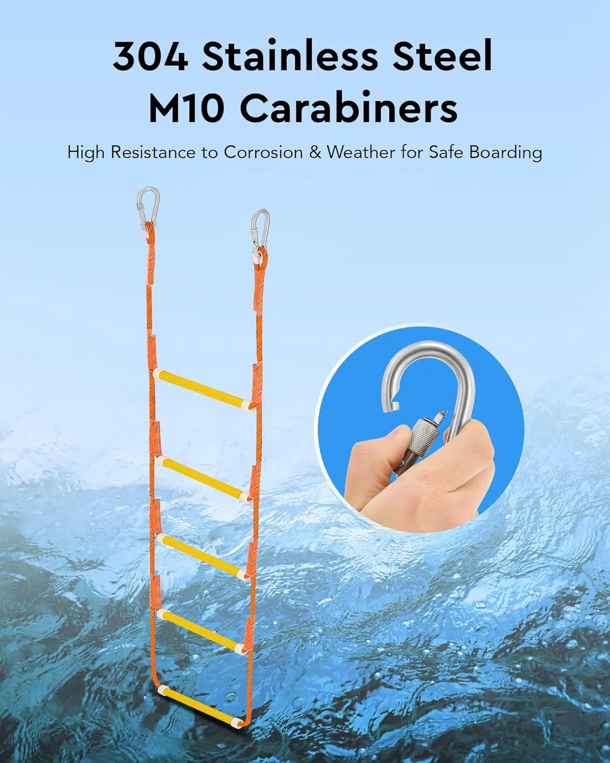 Boat Rope Ladder, 5 Step - Heavy-Duty Polyester with 400Lbs Max Load, 14mm Reinforced Line & Sturdy Resin Steps - Perfect for Inflatables, Kayaks, Motorboats & Canoeing-Outdoor Water Sports Accessory