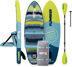 BOTE 8' FT Flow Rider Aero Inflatable Stand Up Paddle Board Hybrid Kayak Kit Includes Adjustable Aero SUP seat Adaptable Kayak iSUP Packable Paddle iSUP Travel Bag Blow Up Pump