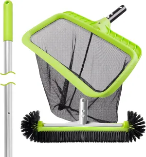 BoxedHome Swimming Pool Cleaning Kit with 10.5Ft Adjustable Aluminum Pole, 17.5" Rounded End Pool Brush Head & Deep Skimmer Net/Basket for Inground & Above Ground Pool