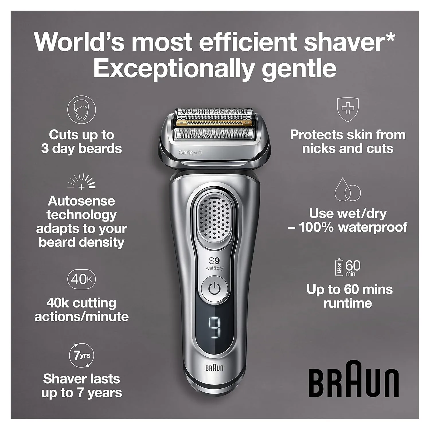 Braun Electric Razor for Men Pop-Up Precision Beard Trimmer, Rechargeable, Wet & Dry Foil Shaver with Travel Case, Silver, 5 Piece Set