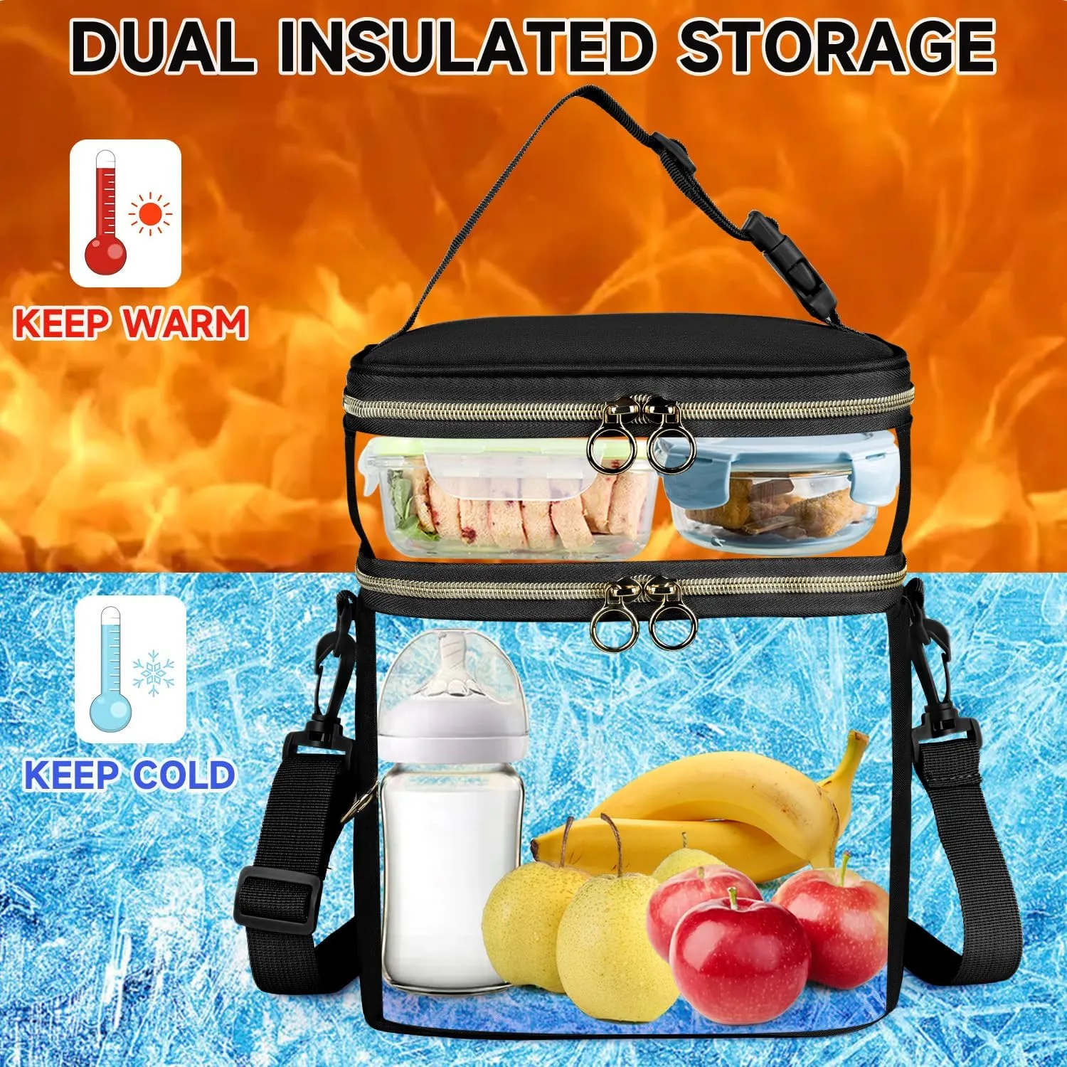 Breastmilk Cooler Bag with Ice Pack, Insulated Baby Bottle Tote Bags Fits 6 Baby Bottles Up to 9 Ounce, Double Layer Breastmilk Case