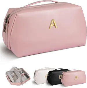 Bridesmaid Gifts - Initial Makeup Bag for Women Girls, Birthday Gifts for Women, Self Care Thank You Gifts Idea, Gift Basket for Woman, Large Capacity & Wide Open Cosmetic Toiletry Bags