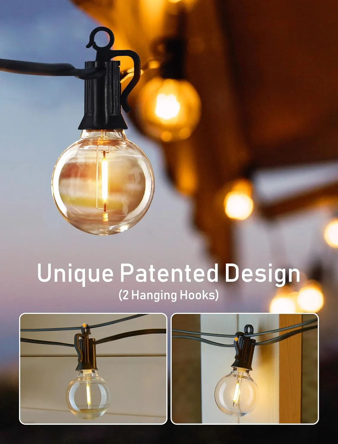 Brightown Outdoor String Lights - Globe Patio Lights 60 Ft with 30 G40 Shatterproof Bulbs, Waterproof Connectable Commercial Hanging Light for Backyard, Bistro, Porch, Cafe, Dec