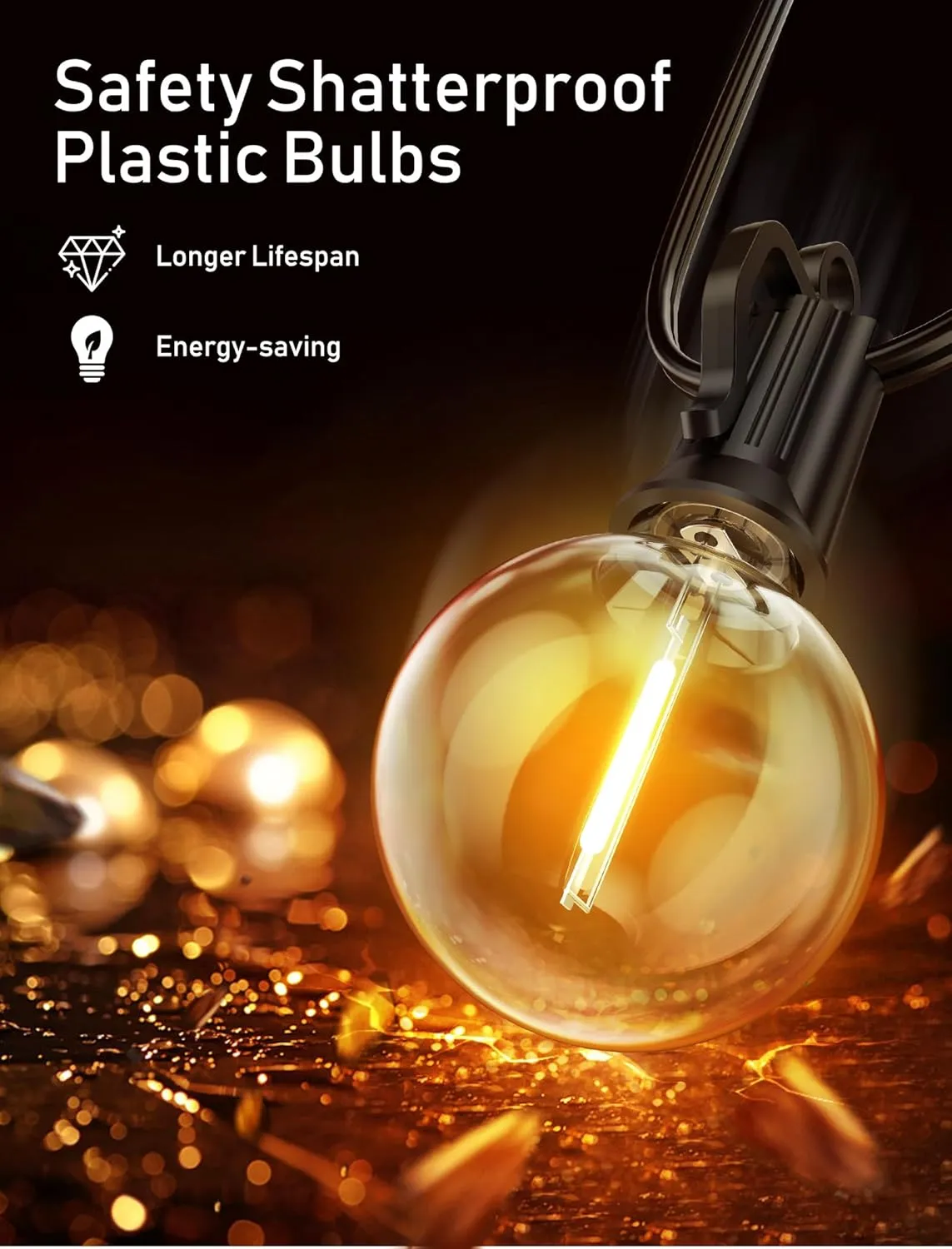 Brightown Outdoor String Lights - Globe Patio Lights 60 Ft with 30 G40 Shatterproof Bulbs, Waterproof Connectable Commercial Hanging Light for Backyard, Bistro, Porch, Cafe, Dec