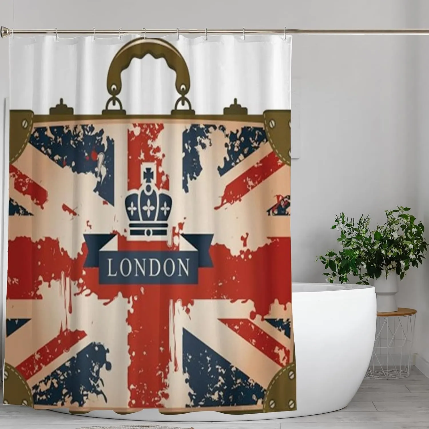 British Flag,Shower Curtain with Hooks,Travel Bag with A British Flag and Crown,Hotel Bath Curtain Waterproof & Washable,Multicolor,72x72in