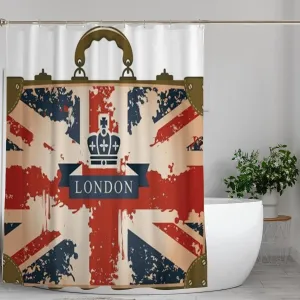 British Flag,Shower Curtain with Hooks,Travel Bag with A British Flag and Crown,Hotel Bath Curtain Waterproof & Washable,Multicolor,72x72in