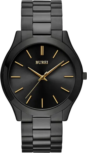 BUREI Men Watches Fashion Business Stainless Steel Analog Quartz Waterproof Wrist Watches for Men (Golden Black)