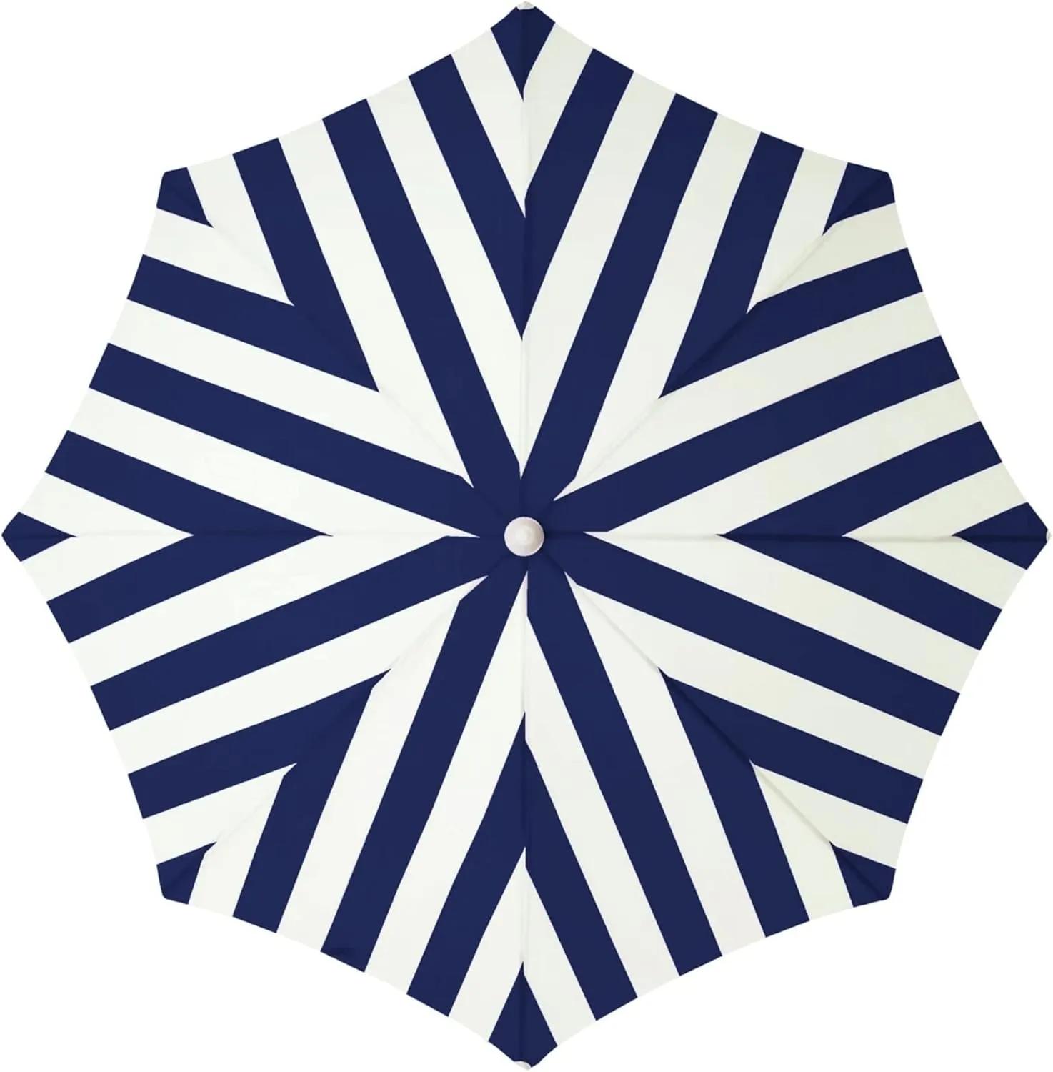 Business & Pleasure Co. Holiday Umbrella - Boho Beach Umbrella with White Fringe, UPF 50 , 1" Tilting Wood Pole, 5’ x 6.5’, Navy Crew Stripe