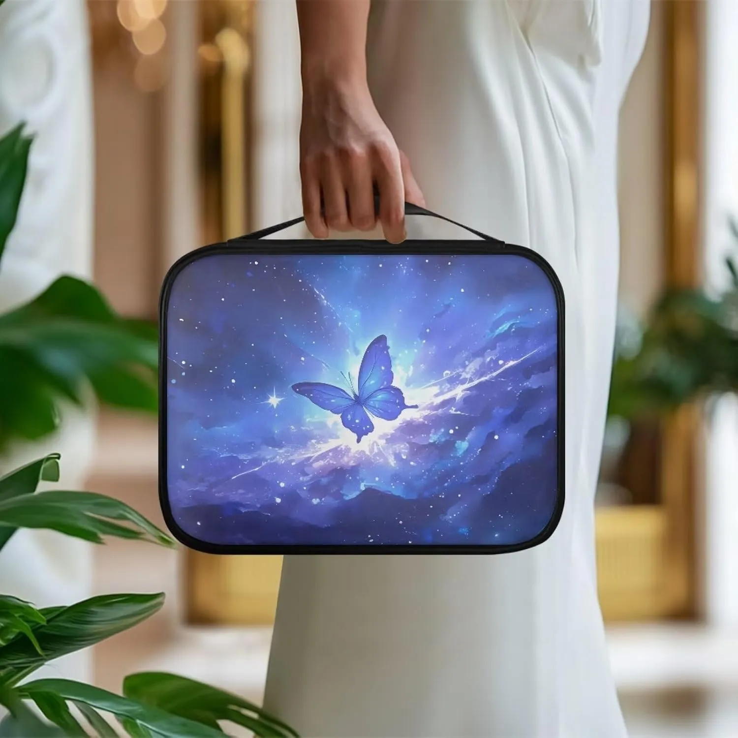 Butterfly Starry Night Bible Cover Case for Women Trendy Church Worship Bag Large Capacity Bible Tote Bag with Handle Bible Carrier Bag for Outing