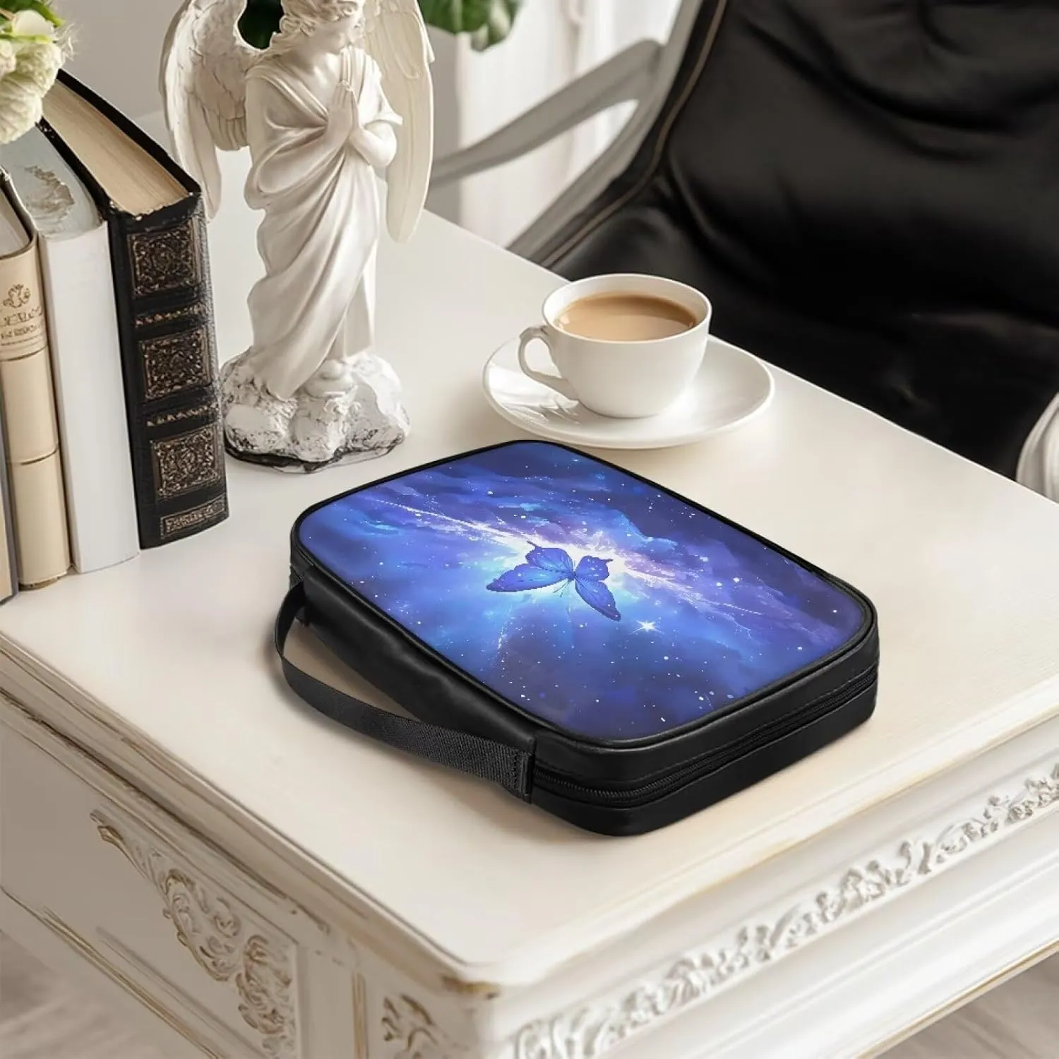 Butterfly Starry Night Bible Cover Case for Women Trendy Church Worship Bag Large Capacity Bible Tote Bag with Handle Bible Carrier Bag for Outing