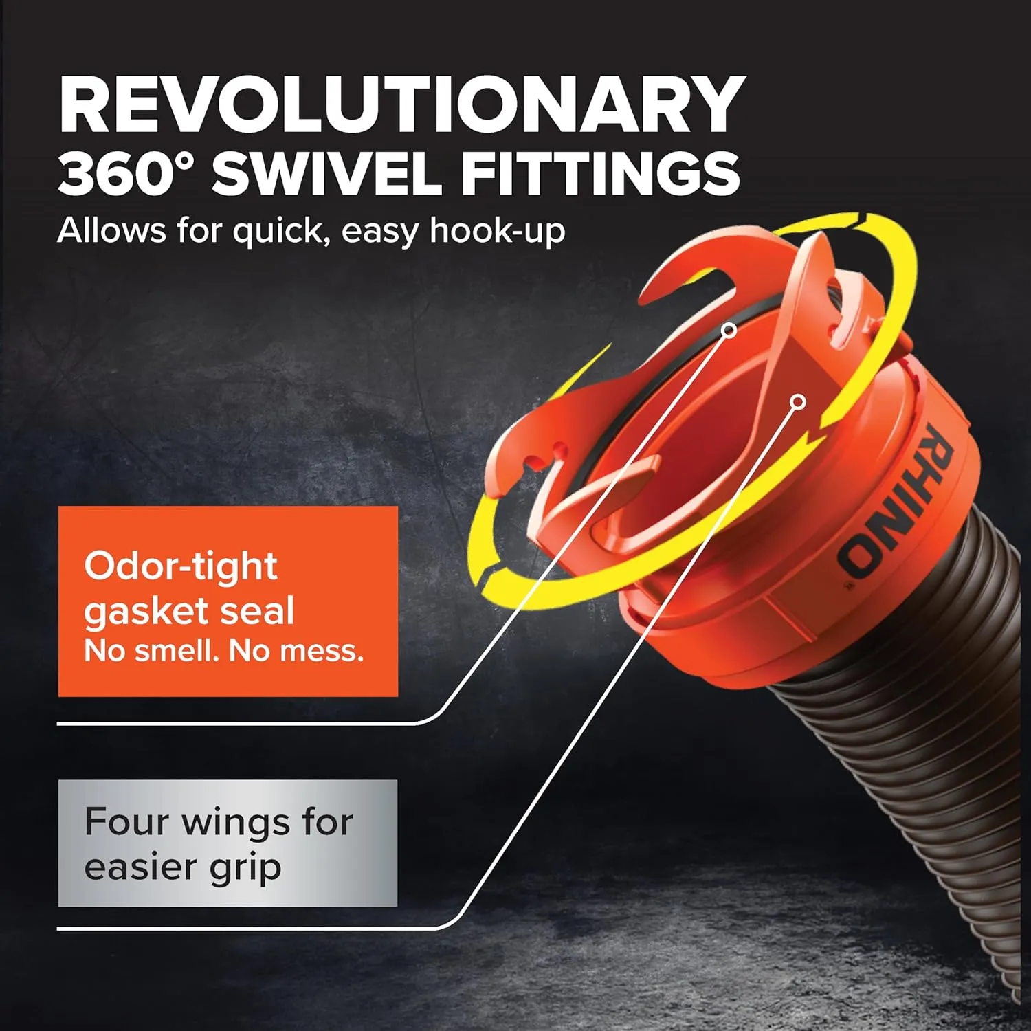 Camco RhinoFLEX 20-Ft RV Sewer Hose Kit - Features Clear Elbow Fitting w/Removable 4-in-1 Adapter - Connects to 3” Slip or 3”/3.5”/4” NPT Threaded Sewer Connection (39742)