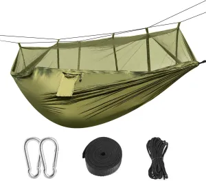 Camping Hammock with Mosquito Net, 102 x 55 inches, 600 lbs Capacity, Portable Parachute Nylon, Army Green