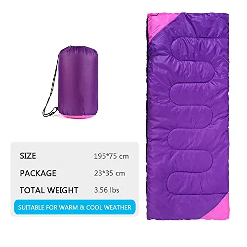 Camping Sleeping Bag w/ Compact Bag for Adults,Cold & Warm Weather