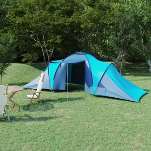 Camping Tent for 6 Persons with 2 Compartments and Mosquito Net, Easy Setup, Blue and Light Blue