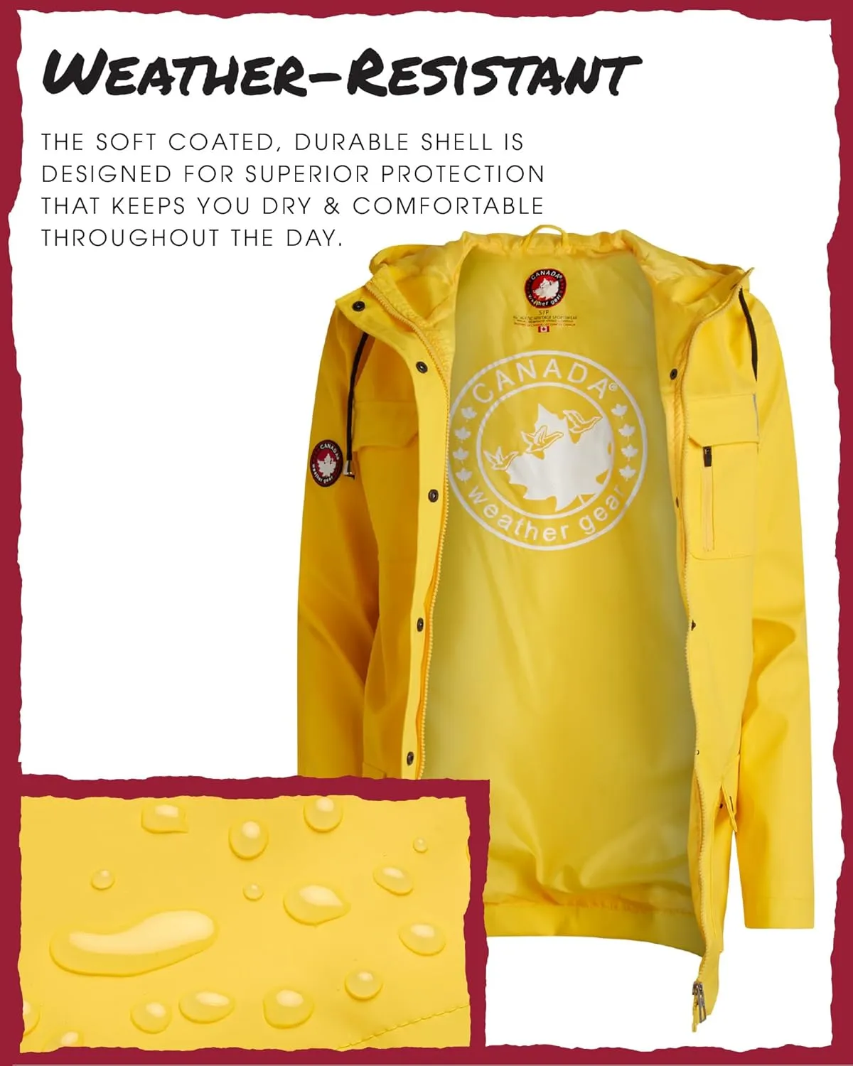 CANADA WEATHER GEAR Womens Rain Jacket - Weather Resistant Lightweight Trench Coat with Adjustable Hood (Sizes: S-XXL)