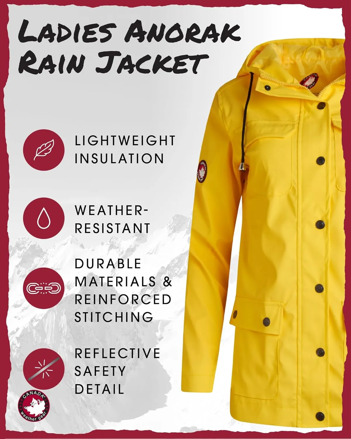 CANADA WEATHER GEAR Womens Rain Jacket - Weather Resistant Lightweight Trench Coat with Adjustable Hood (Sizes: S-XXL)