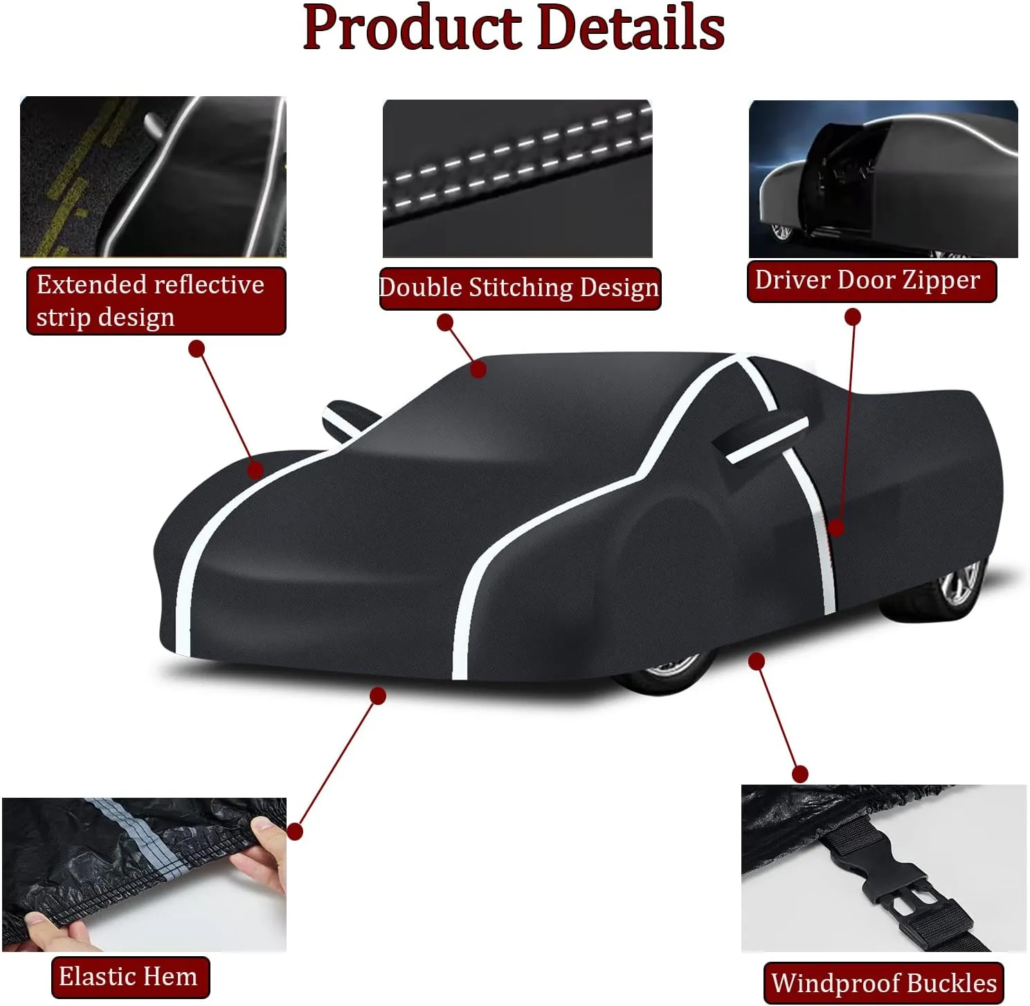 Car Cover Waterproof Fits for Corvette C7 C6 C5, Upgrade 210T Polyester All Weather Snow Rain Dust Sun UV Protection with Zipper Door Windproof Belt Storage Bag