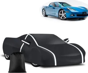 Car Cover Waterproof Fits for Corvette C7 C6 C5, Upgrade 210T Polyester All Weather Snow Rain Dust Sun UV Protection with Zipper Door Windproof Belt Storage Bag