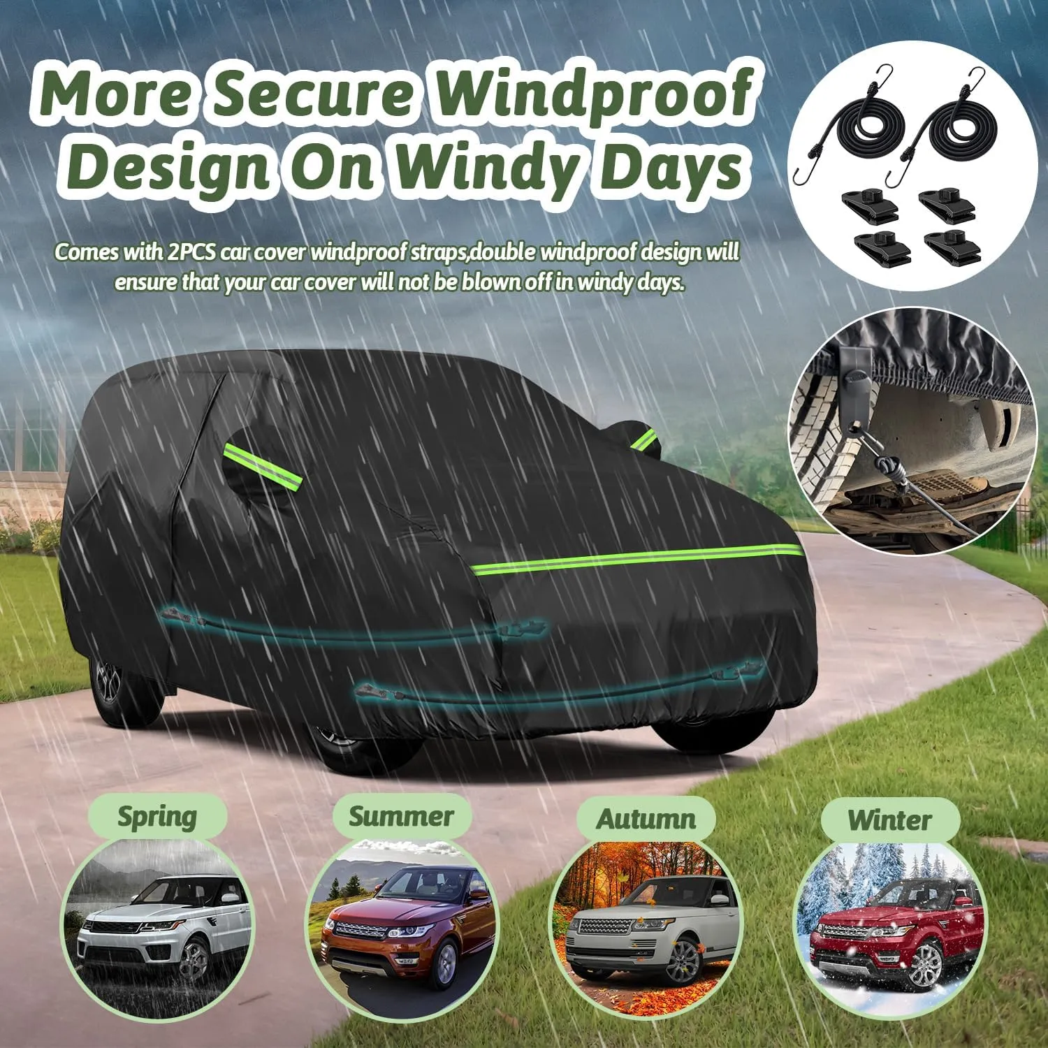 Car Covers for 2013-2025 Land Rover Range Rover Sport, Waterproof All Weather Rain Sun UV Protection Heavy Duty Full Car Cover with Zipper Door & Windproof Straps for Range Rover Sport-Black