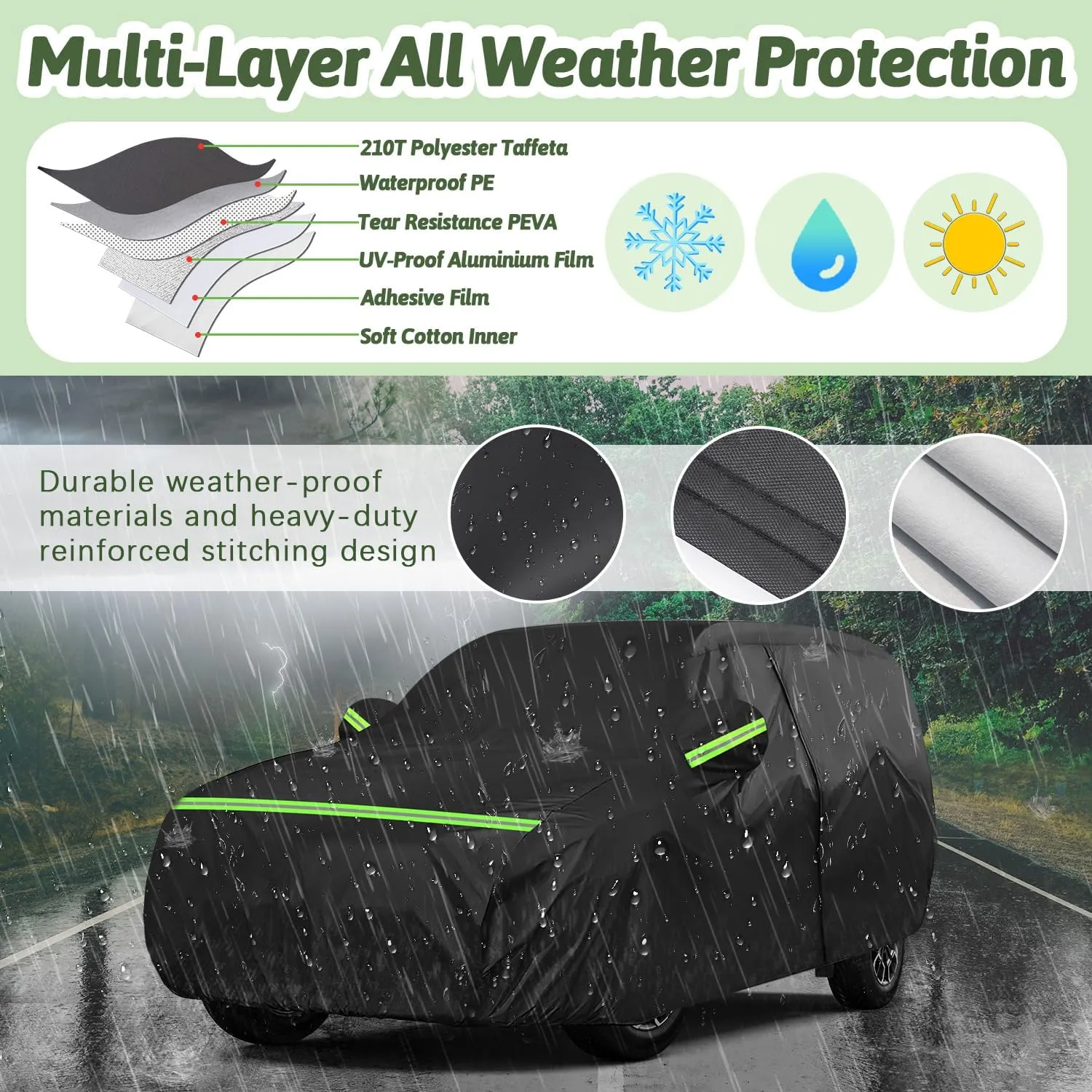 Car Covers for 2013-2025 Land Rover Range Rover Sport, Waterproof All Weather Rain Sun UV Protection Heavy Duty Full Car Cover with Zipper Door & Windproof Straps for Range Rover Sport-Black