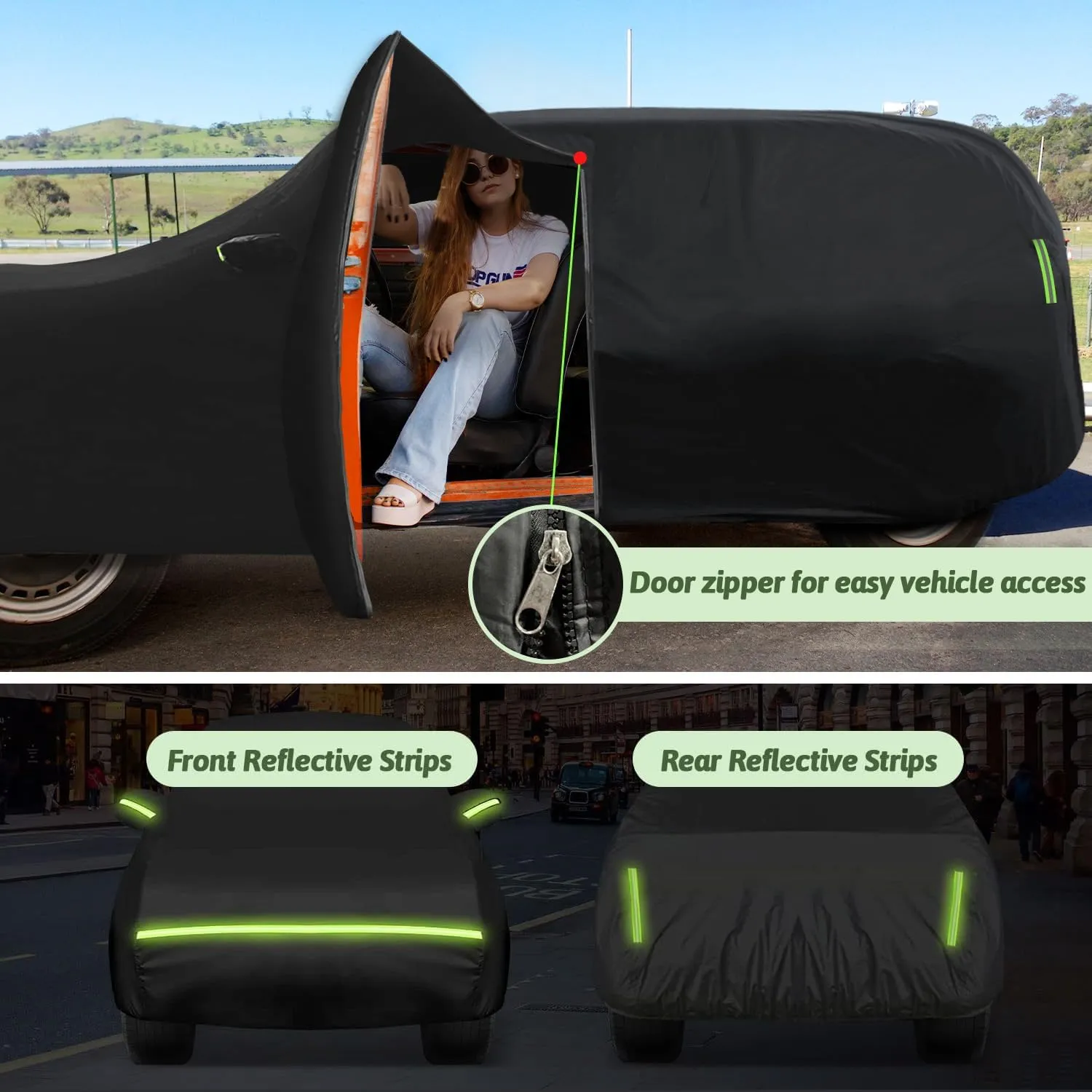 Car Covers for 2013-2025 Land Rover Range Rover Sport, Waterproof All Weather Rain Sun UV Protection Heavy Duty Full Car Cover with Zipper Door & Windproof Straps for Range Rover Sport-Black