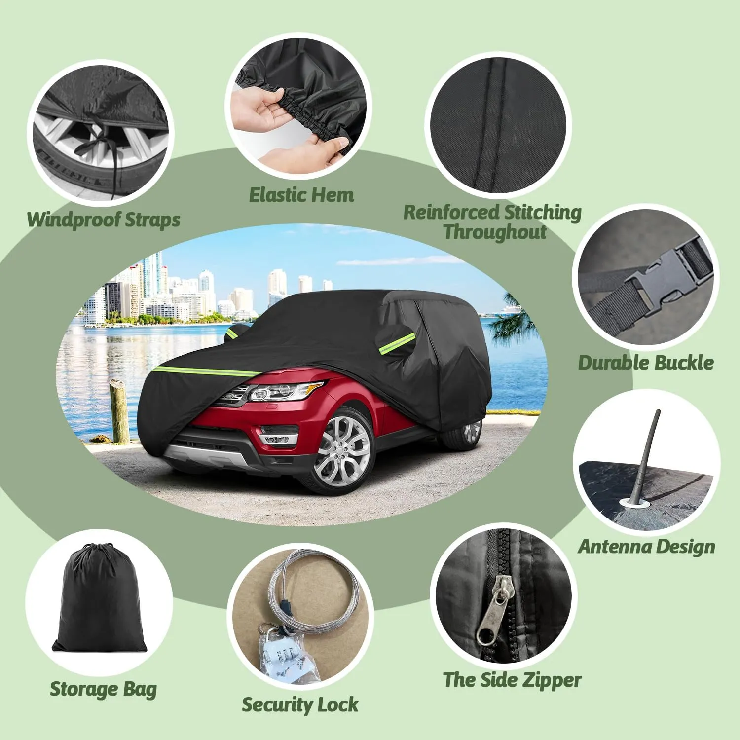 Car Covers for 2013-2025 Land Rover Range Rover Sport, Waterproof All Weather Rain Sun UV Protection Heavy Duty Full Car Cover with Zipper Door & Windproof Straps for Range Rover Sport-Black