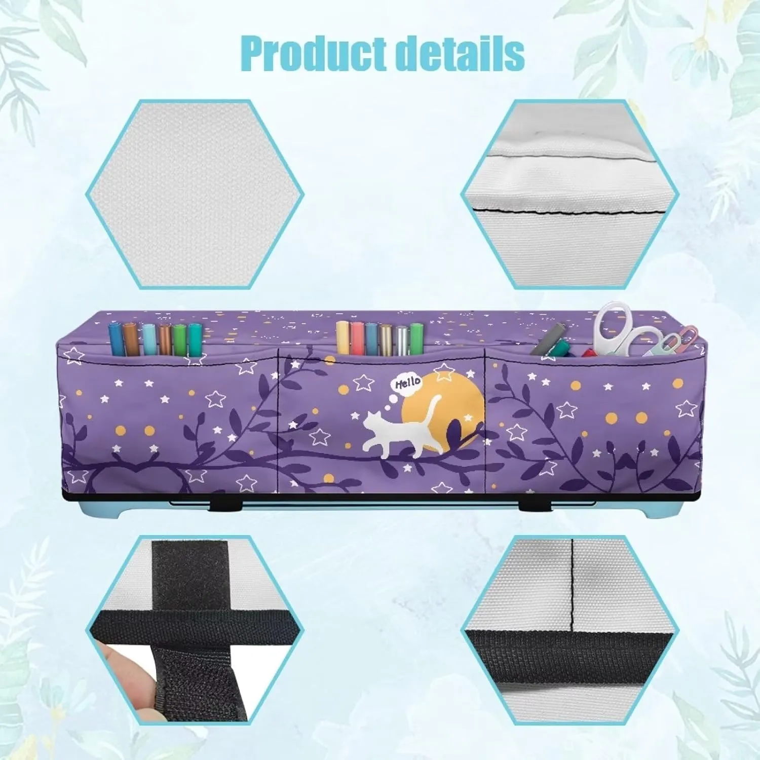 Cat Leaf Carrying Case Cover for DIY Cutting Machine Waterproof Elastic Cutting Machine Accessories Dust Cover Carrying Bag with Pockets Universal Fit
